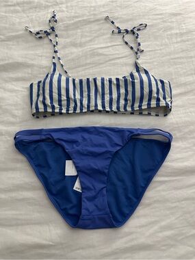 Billabong Blue and White Striped Two-Piece Bikini